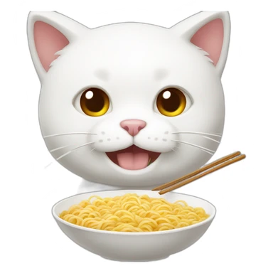 2d white Animated cat eating ramen sticker