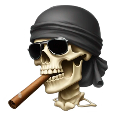 blindfolded skull smoking a cigar sticker