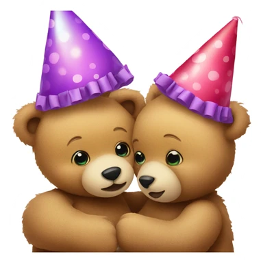 teddy bear kissing another teddy bear wearing party hats sticker