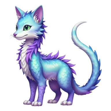 Kawaii iridescent beautiful pretty elegant divine edgy fantasy feline-vernid-sergal-fursona animal creature with a tufted tail full body with intricate markings  sticker