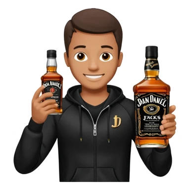 Junge mit schwarzen Jogginganzug und Jacky Flasche in der Hand sticker