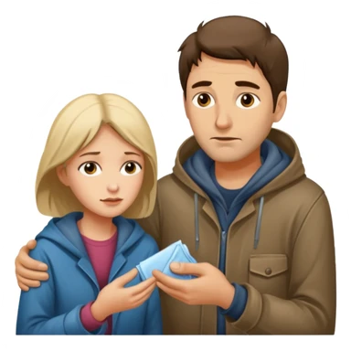 Man attending to a homeless woman sticker