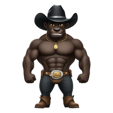 A Muscular black bull wearing cowboy hat sticker