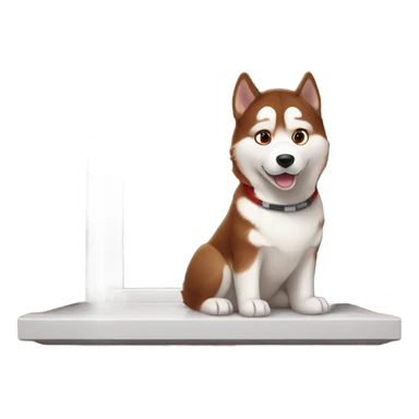 Red and white husky in window sticker