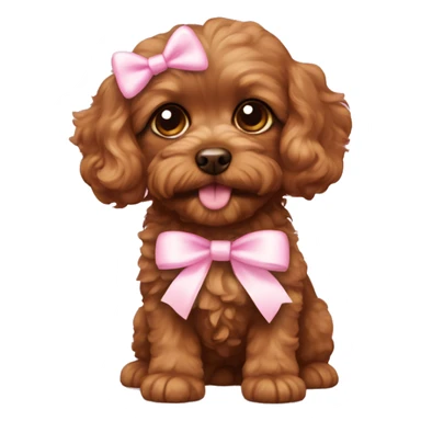 mini brown cavapoo with light pink bow sticker