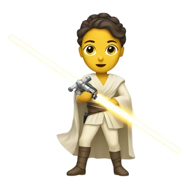 rey skywalker holding a yellow lightsaber sticker