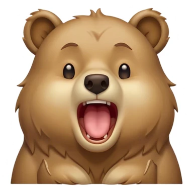 Cinematic Cute Yawning Bear Portrait Emoji, Head tilted slightly with a dramatic, wide-open yawn, showcasing a soft, plush dark brown fur with drooping ears, round eyes barely open in drowsy contentment, Simplified yet irresistibly adorable features, highly detailed, glowing with a soft, cozy glow, high shine, relaxed yet expressive, stylized with a touch of woodland charm, bright and endearing, soft glowing outline, capturing the essence of a sleepy yet affectionate bear, so drowsy it feels like it could lumber out of the screen and curl up for a nap! sticker