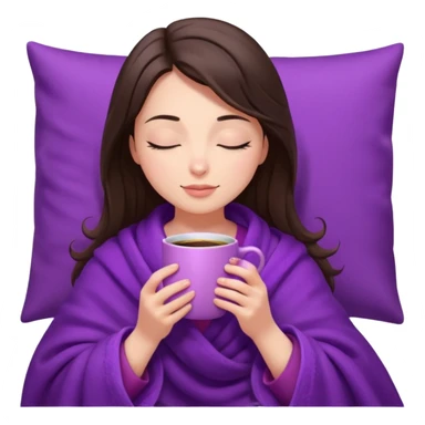 girl brunette inside a violet blanket sipping coffee from pink mug eyes closed sticker