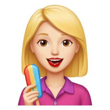 woman eating a popsicle, cheerful and simple sticker