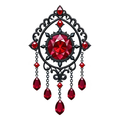 Epic gothic Hanging suncatcher, chains with shiny sparkly with ruby-gemstones and obsidian-gemstones,  sticker