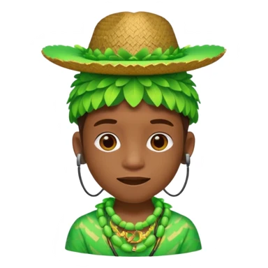 Create me an emoji of a cool Young Nigerian prince wearing a neon green gradient African patterns with  a "hula hat" (a Nigerian-inspired hat) and wearing earpods. sticker
