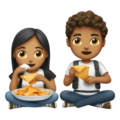 Boy and girl eating chilaquiles siting together sticker