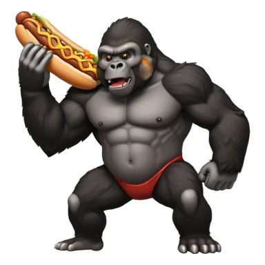 Gorilla attacking a building with a hotdog sticker