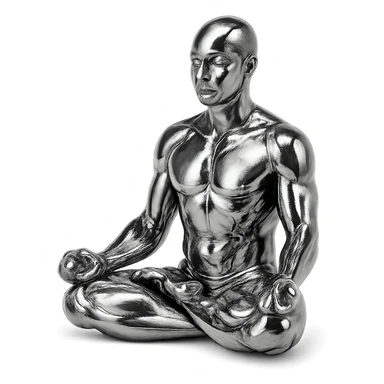 reflective chrome silhouette of a man in the lotus position, meditating sticker