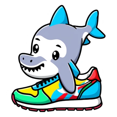 Colorful Bape sneaker with shark face design, bright colors, street style fashion sneaker sticker
