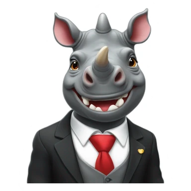 happy swag rhino wearing black suit with red tie sticker