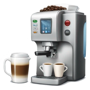 Coffee machine with a mug of coffee and milk container sticker