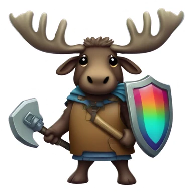 Retrowave moose with a flail and shield chibi  sticker