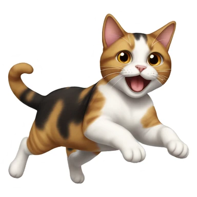 A calico cat jumping on a dark brown fat tabby cat sticker