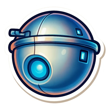 Render this spherical robot in retro stickers style, with bold outlines and vibrant colors, emphasizing a playful and nostalgic look typical of retro stickers. sticker