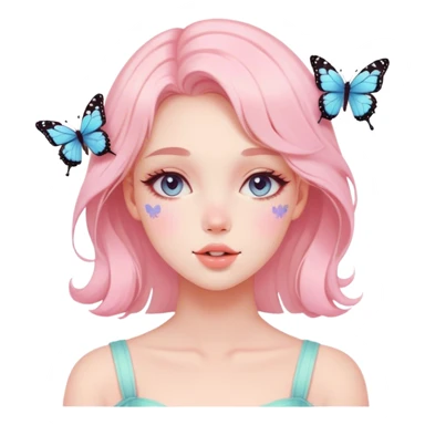 Gorgeous pastel lady with blushing face and butterflies aesthetic trending style sticker