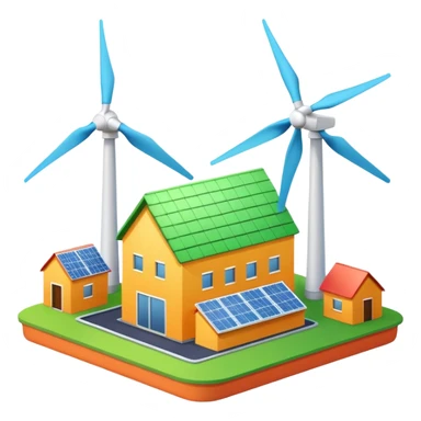 green-roofed factory with a wind turbine, clean and colorful sticker