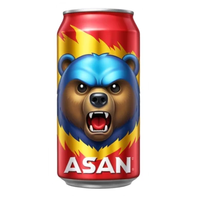 an adult energy drink with picture of angry bear on it and ASAN written on it sticker