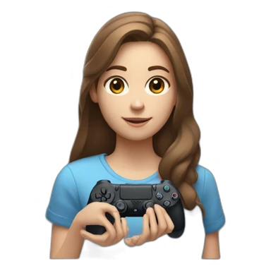 Caucasian Girl with long Brown hair holding the back of a playstation 4 controller looking at a screen sticker