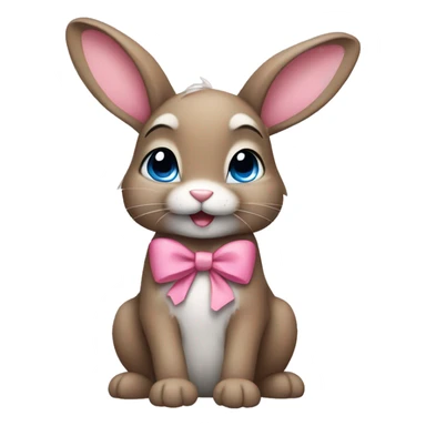 cute brown bunny with pink bow, one leg white, other gray, blue eyes, more light sticker