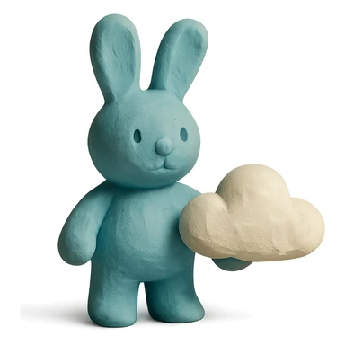 pastel blue bunny with a cloud, claymation style sticker