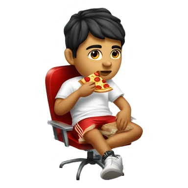 short hair mexican pale teen 13 years old with a chuncky weight eating a pizza wearing proclub dressed like a california gangster sitting on a metal party chair sticker
