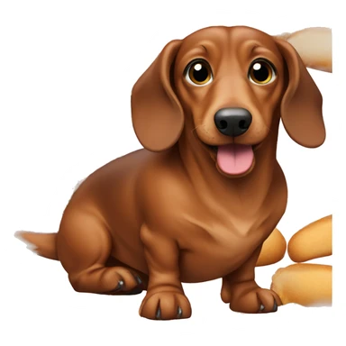A fat brown dachshund with a lot of food around him sticker