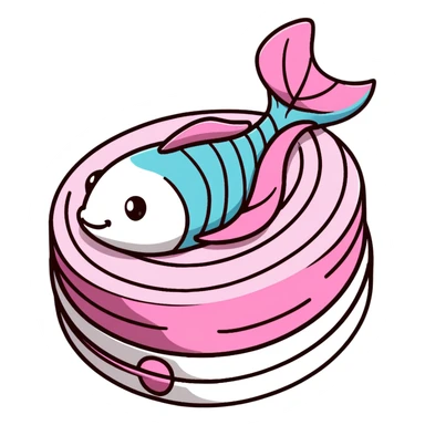 cute fish cake with pink swirl, white base with pink spiral pattern, narutomaki, kawaii Japanese food sticker