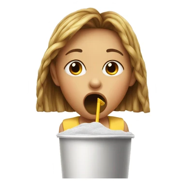 girl drinking from an extremely big straw, covering her whole mouth sticker