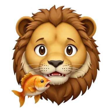  A lion eating a fish, feeling sad, cry, portrait, bust up sticker