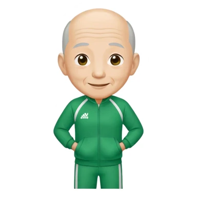Oh Il-nam:  Age: 70s
Appearance: A frail old man with short gray bald hair, deep wrinkles, and a kind-looking smile.
Outfit: Green player tracksuit  sticker