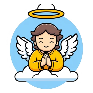 Plain emoji face praying on a cloud has wings and a halo sticker