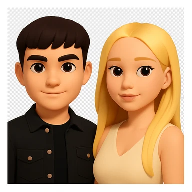 Slightly increase the volume of the upper body of the girl, separate the girl and the boy from each other, make the skin color the same for both characters. Maintain the cartoon style and keep the background transparent. sticker