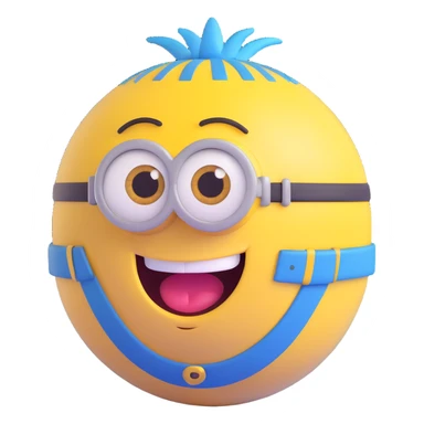 3d sphere with a cute yellow minion face, big eyes, smiling sticker
