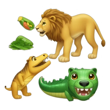 Un lion qui mange un zèbre et un crocodile sticker