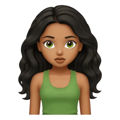 a pretty bratz brown girl with long wavy black color hair and green tank top on sticker