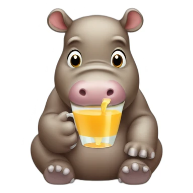 brown hippo drinking juice  sticker