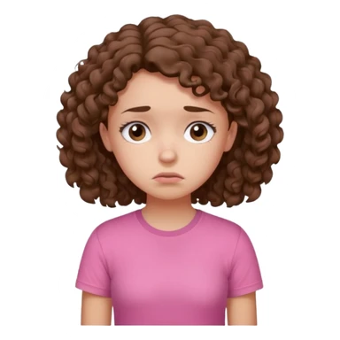Young girl with curly hair and a pink T-shirt, looking sad and discouraged sticker
