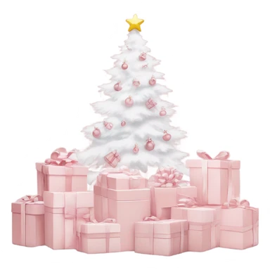 Light pink Christmas gifts under a white Christmas tree  sticker