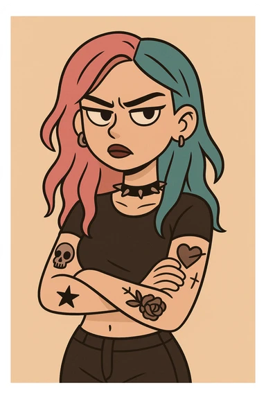 bad girl, dyed hair, visible tattoos, minimalist background sticker