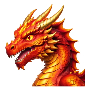 Cinematic Noble Fierce Fire Dragon Portrait Emoji, Poised and imposing, with a muscular, scaled body ablaze in fiery hues of crimson, molten orange, and molten gold, and intense, burning eyes that mirror the heart of a volcano; rendered with lifelike texture and dynamic natural highlights, high shine, formidable and intense, styled with an aura of scorching mythic power, focused and resolute, soft glowing outline, capturing the essence of a legendary inferno poised to ignite the screen with timeless ferocity! sticker