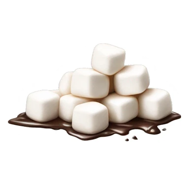 small pile of isolated realistic white marshmallows with chocolate drizzled on top. sticker