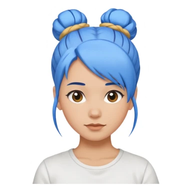a woman with blue one bun hair, wearing white t-shirt sticker