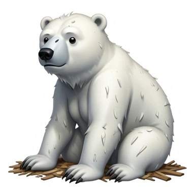 Thinner, weaker, with visible ribs, dirtier fur, covered in debris, exhausted polar bear sticker