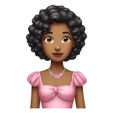 A girl with black curly hair that’s wearing a fancy pink dress  sticker
